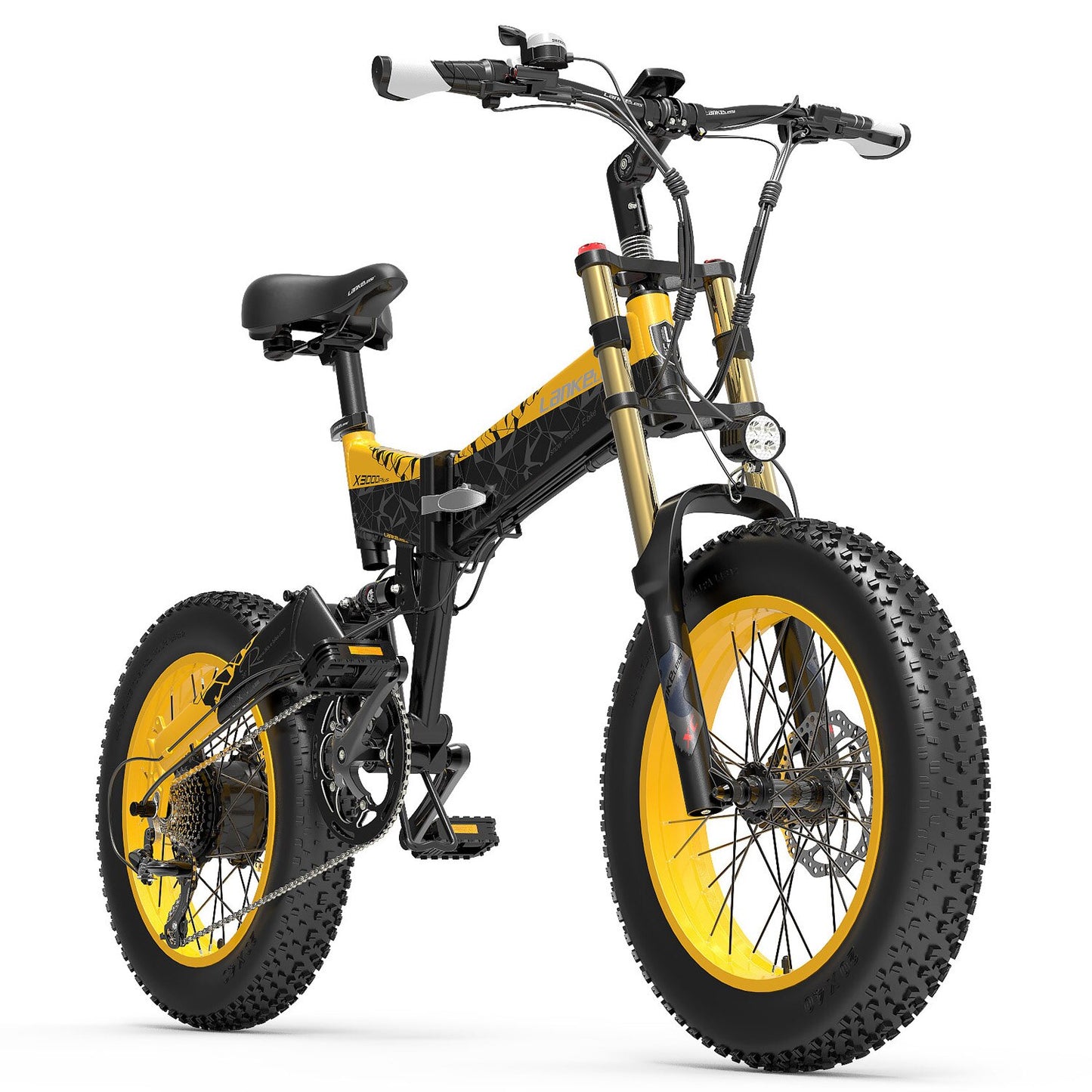 20 Inch 4.0 Fat Tire Snow Bike, Folding Mountain Bike, 1000W Motor, Pedal Assist Bicycle, Upgraded Front Fork,X3000Plus-Up