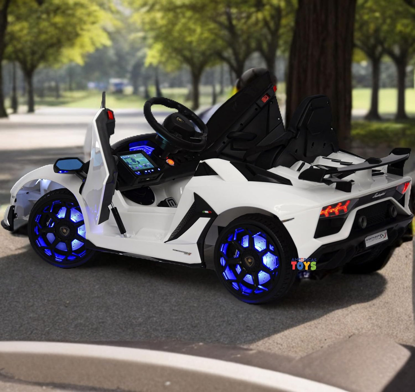 Ride on Toys - 12V Battery Operated Ride on Car with Remote Control –  Kids Electric Car with Butterfly Doors, Spoiler, Leather Seat, MP3 Music, Horn, Compatible with Lamborghini White