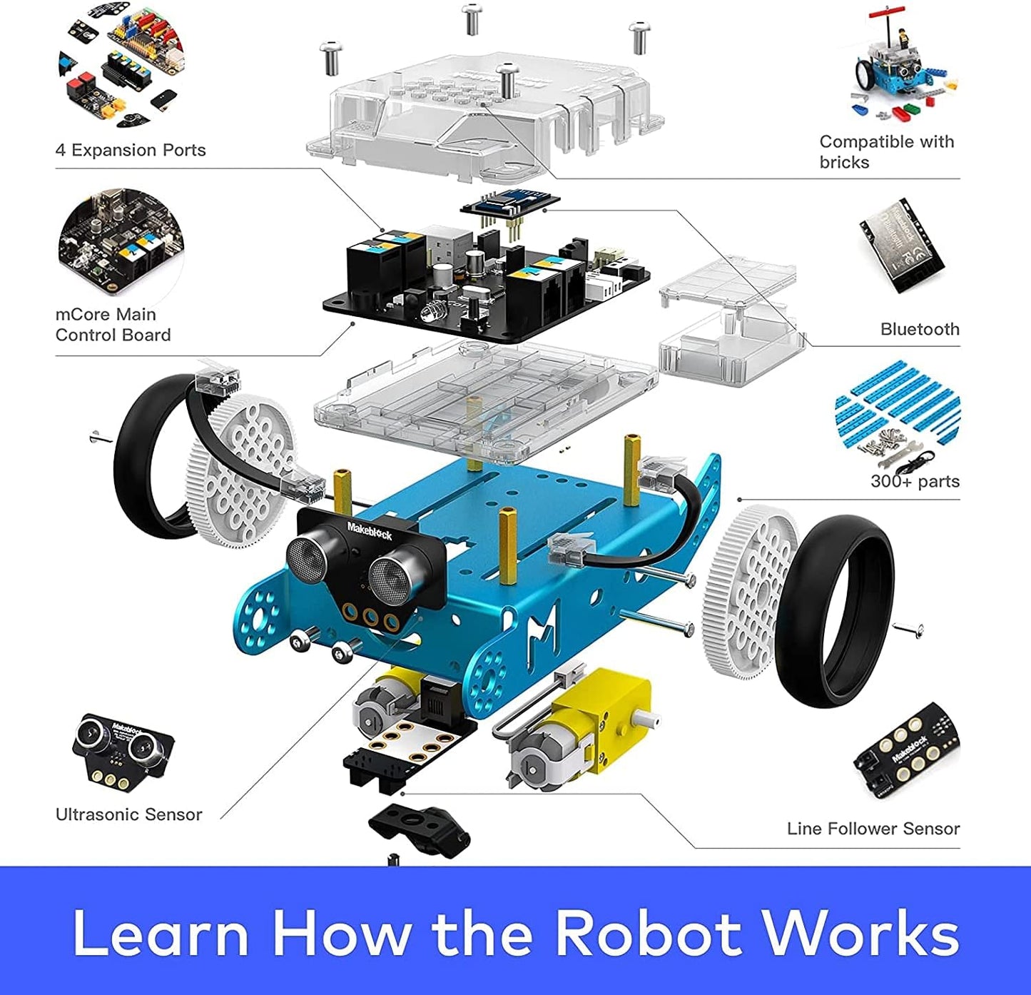 Mbot Robot Kit with Dongle, STEM Projects for Kids Ages 8-12 Learn to Code with Scratch Arduino, Robot Kit for Kids, STEM Toys, Computer Programming for Beginners Gift for Kids Ages 8+