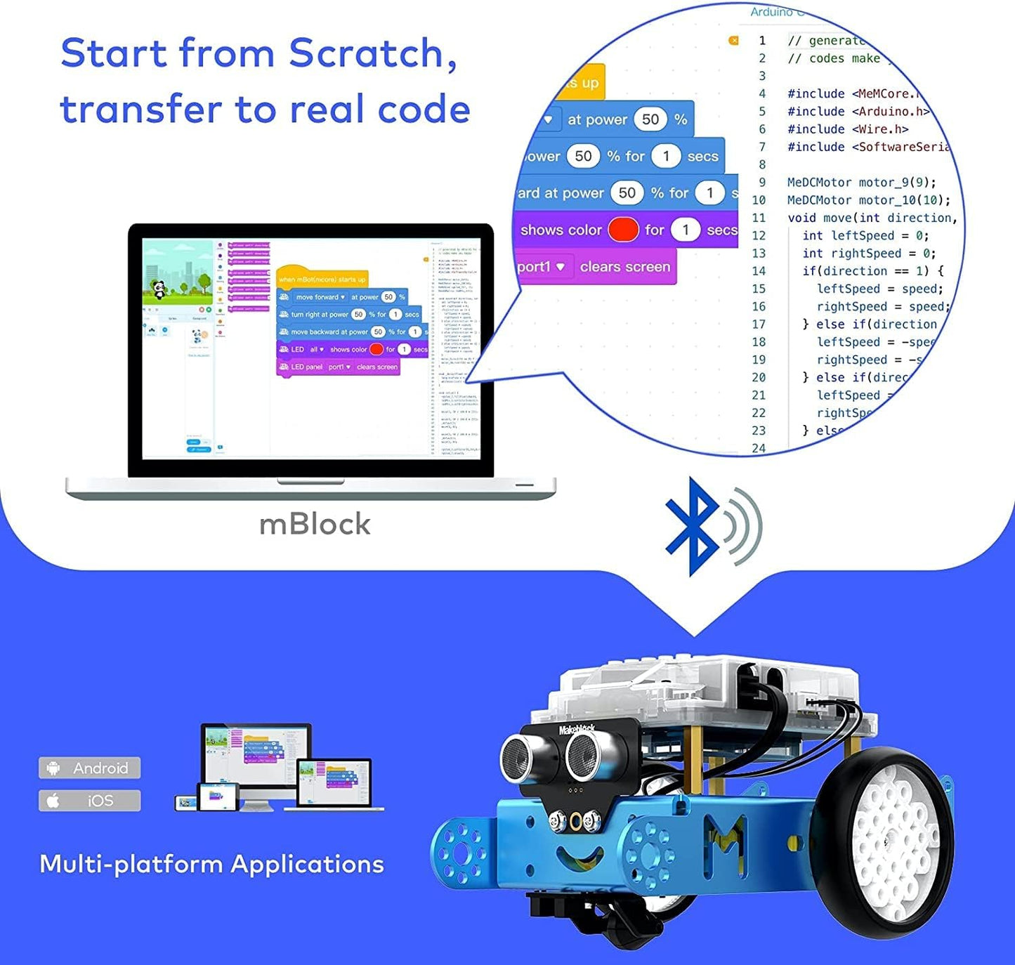 Mbot Robot Kit with Dongle, STEM Projects for Kids Ages 8-12 Learn to Code with Scratch Arduino, Robot Kit for Kids, STEM Toys, Computer Programming for Beginners Gift for Kids Ages 8+