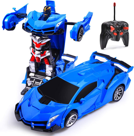 RC Car for Kids Transform Car Robot, Remote Control Super Car Toys with One-Button Deformation and 360°Rotating Drifting 1:18 Scale, Best Happy New Year Birthday Gifts for Boys Girls (Blue)