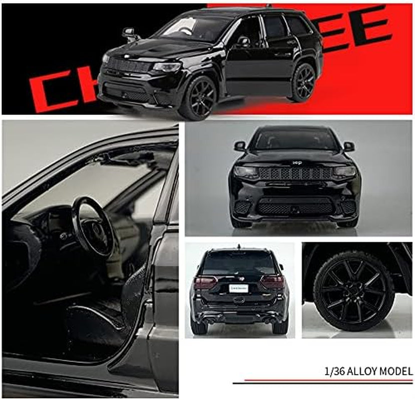 1/36 Scale for Grand Cherokee Trackhawk SUV Car Model Off-Road Diecast Toy Vehicle Zinc Alloy Metal Pull Back Powered Vehicles Mode for Kids,Adult,Boyfriend Gift(Balck)