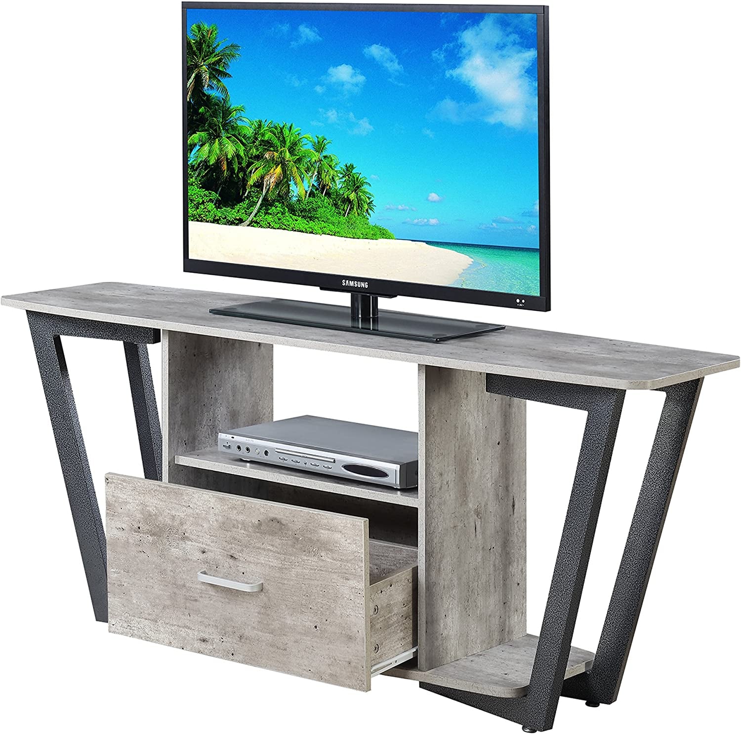 Graystone 60" TV Stand, Faux Birch / Slate Gray Frame