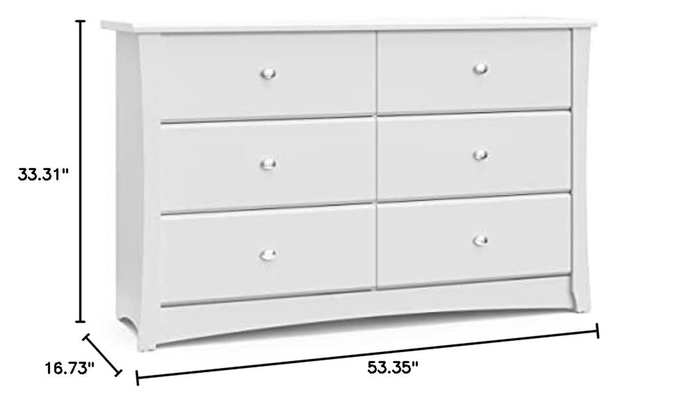 Crescent 6 Drawer Double Dresser (White) – GREENGUARD Gold Certified, Kids Dresser Drawer Organizer for Nursery, Chest of Drawers