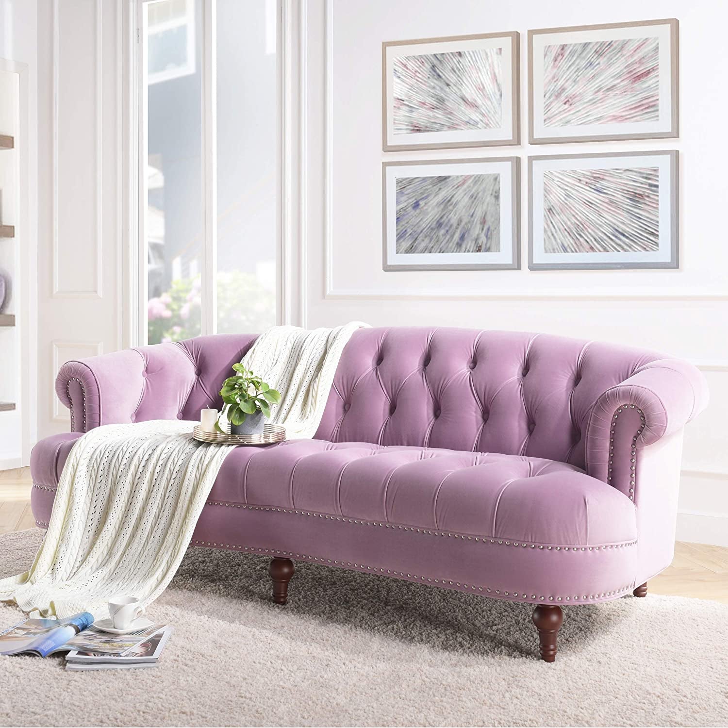 Sofa Ariana Victorian Chesterfield Tufted, Lavender Velvet