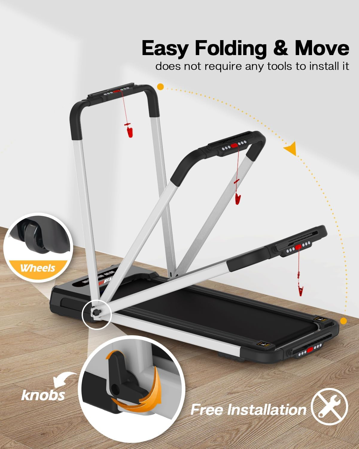 under Desk Treadmill - Walking Pad 2 in 1 Folding Treadmill Desk Workstation for Home 3.5HP 300LBS Weight Capacity, Free Installation Foldable Compact Electric Running Machine for Office