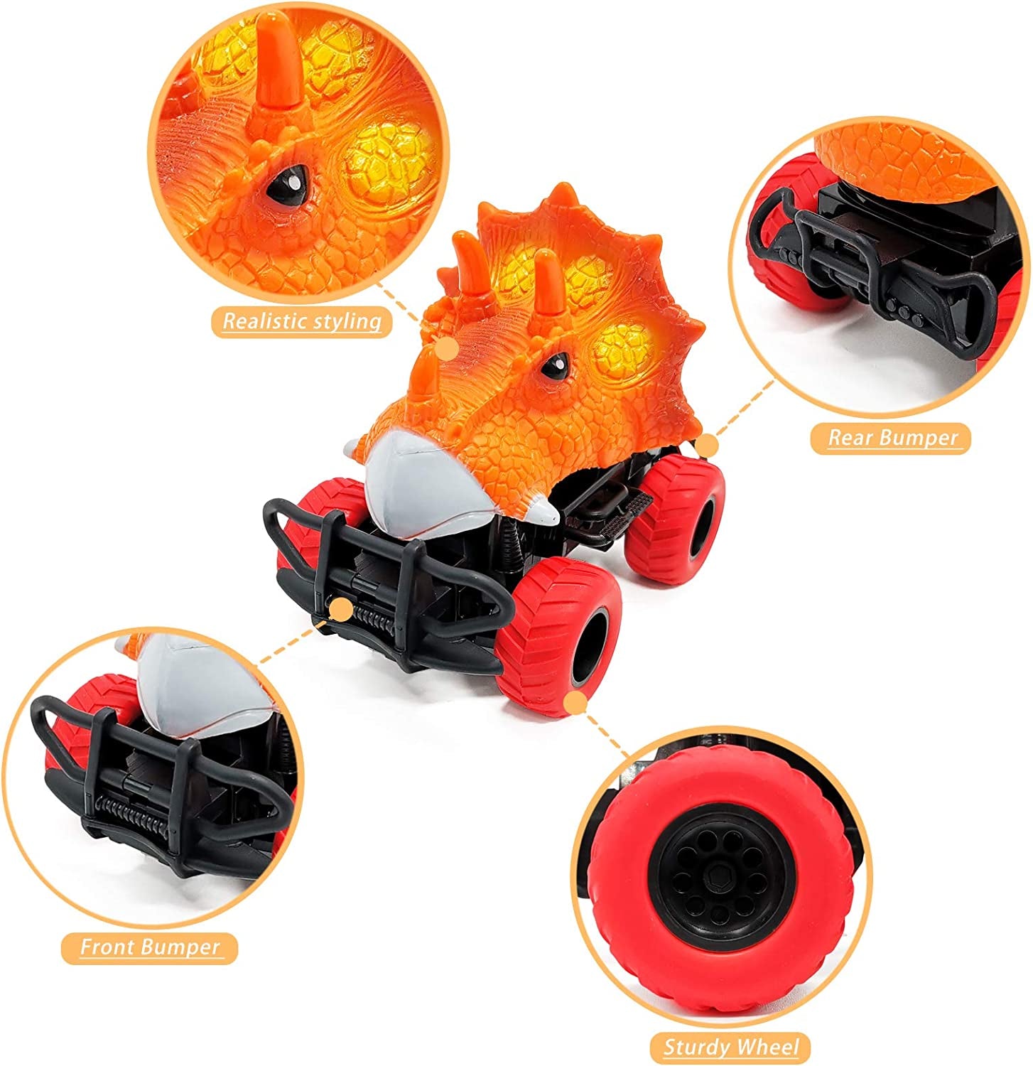 Dinosaur Toy RC Cars 1:34 Scale, Dinosaur Toys for Kids 3-5, Remote Control Car Toys for 3-7 Year Old Boys, Christmas Birthday Gifts for Kids 3,4,5,6,7 Year Old Boys Girls (Orange)