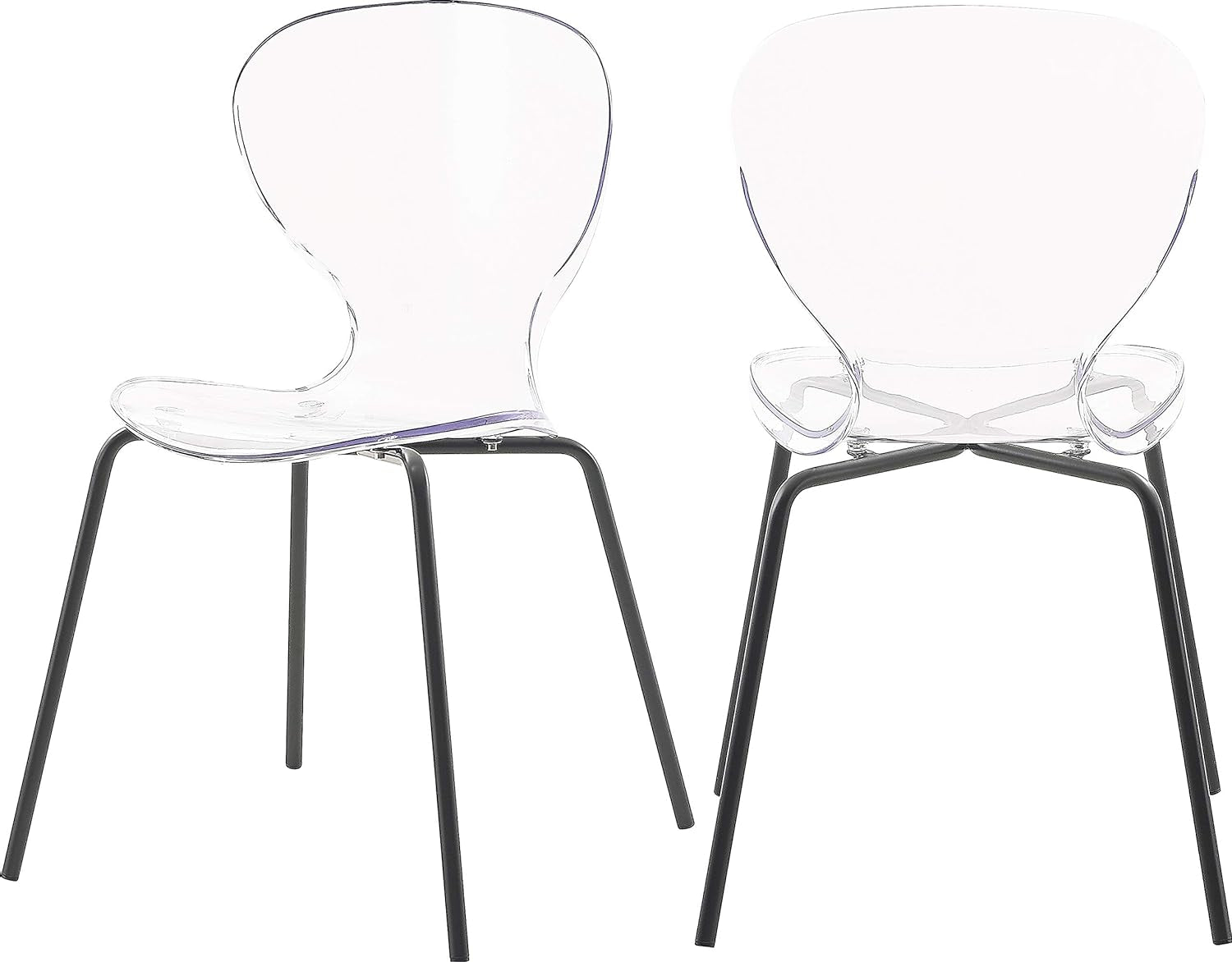 Clarion Collection Modern | Contemporary Lucite Polycarbonate Stackable Dining Chair with Sturdy Metal Legs, Set of 2, 19.5" W X 19" D X 32.5" H, Matte Black Finish