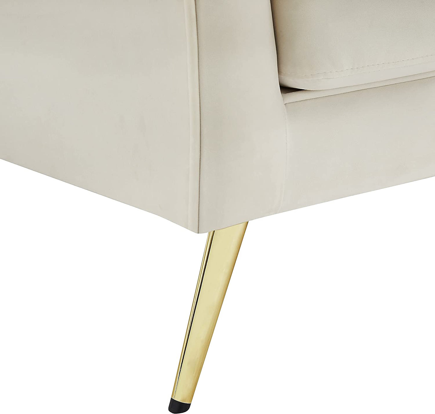 Lips Collection Velvet Upholstered Loveseat with Sturdy Gold Metal Legs, Cream