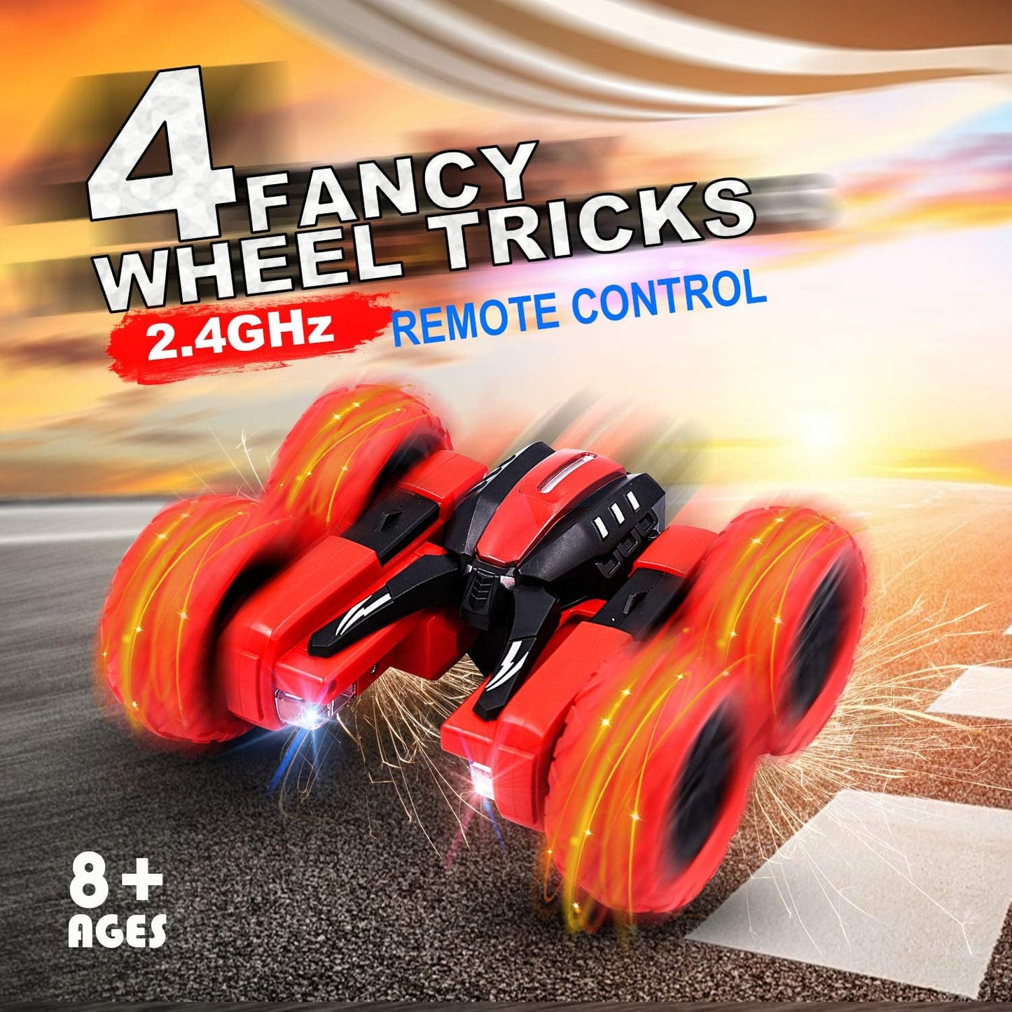 RC Cars Stunt Car Remote Control Car Double Sided Stunt Car 1:20 4WD 360° Flips Rotating Racing Car Toy for Boys and Girls with 2 Rechargeable Batteries (Red)