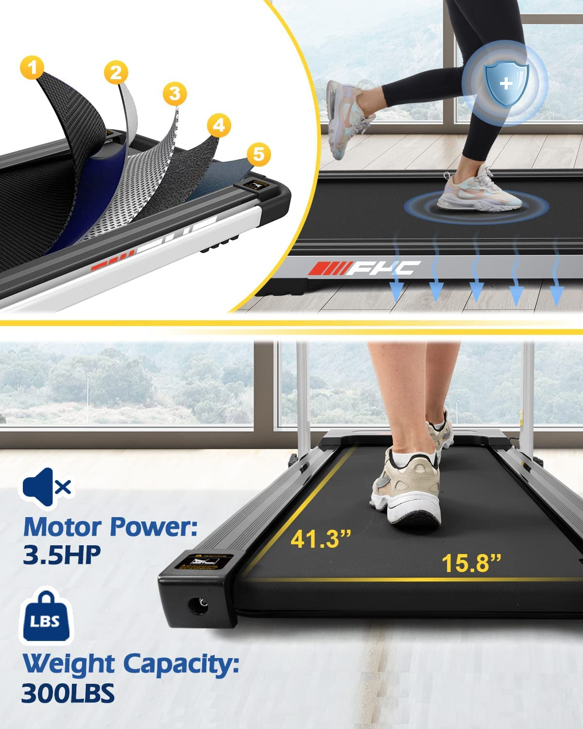 under Desk Treadmill - Walking Pad 2 in 1 Folding Treadmill Desk Workstation for Home 3.5HP 300LBS Weight Capacity, Free Installation Foldable Compact Electric Running Machine for Office