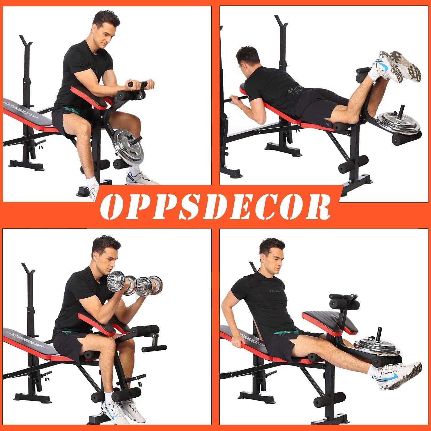 8 in 1 650Lbs Weight Bench Adjustable Workout Bench Set with Squat Rack Olympic Weight Bench Strength Training Leg Developer Preacher Curl and Barbell Rack Incline Seat for Home Gym OPX496