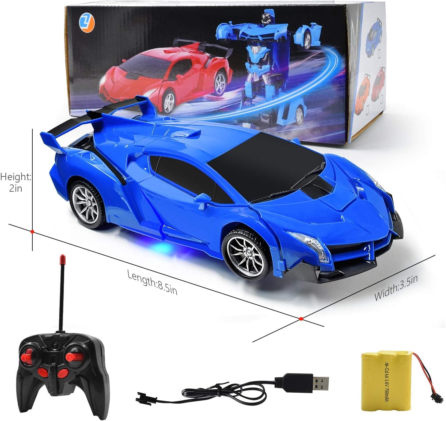 RC Car for Kids Transform Car Robot, Remote Control Super Car Toys with One-Button Deformation and 360°Rotating Drifting 1:18 Scale, Best Happy New Year Birthday Gifts for Boys Girls (Blue)