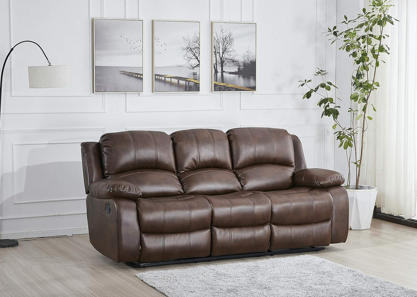 Bonded Leather Recliner Set Living Room Set, Sofa, Loveseat, Chair 8018 (Brown, Living Room Set 3+1)