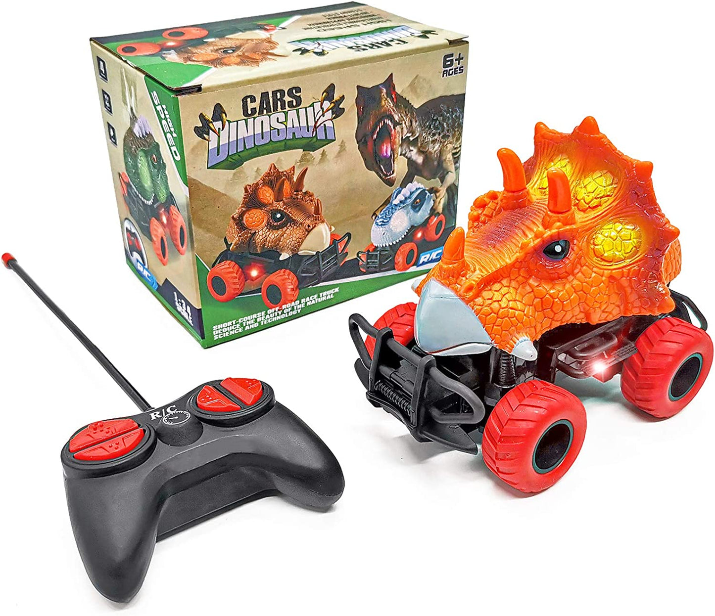 Dinosaur Toy RC Cars 1:34 Scale, Dinosaur Toys for Kids 3-5, Remote Control Car Toys for 3-7 Year Old Boys, Christmas Birthday Gifts for Kids 3,4,5,6,7 Year Old Boys Girls (Orange)