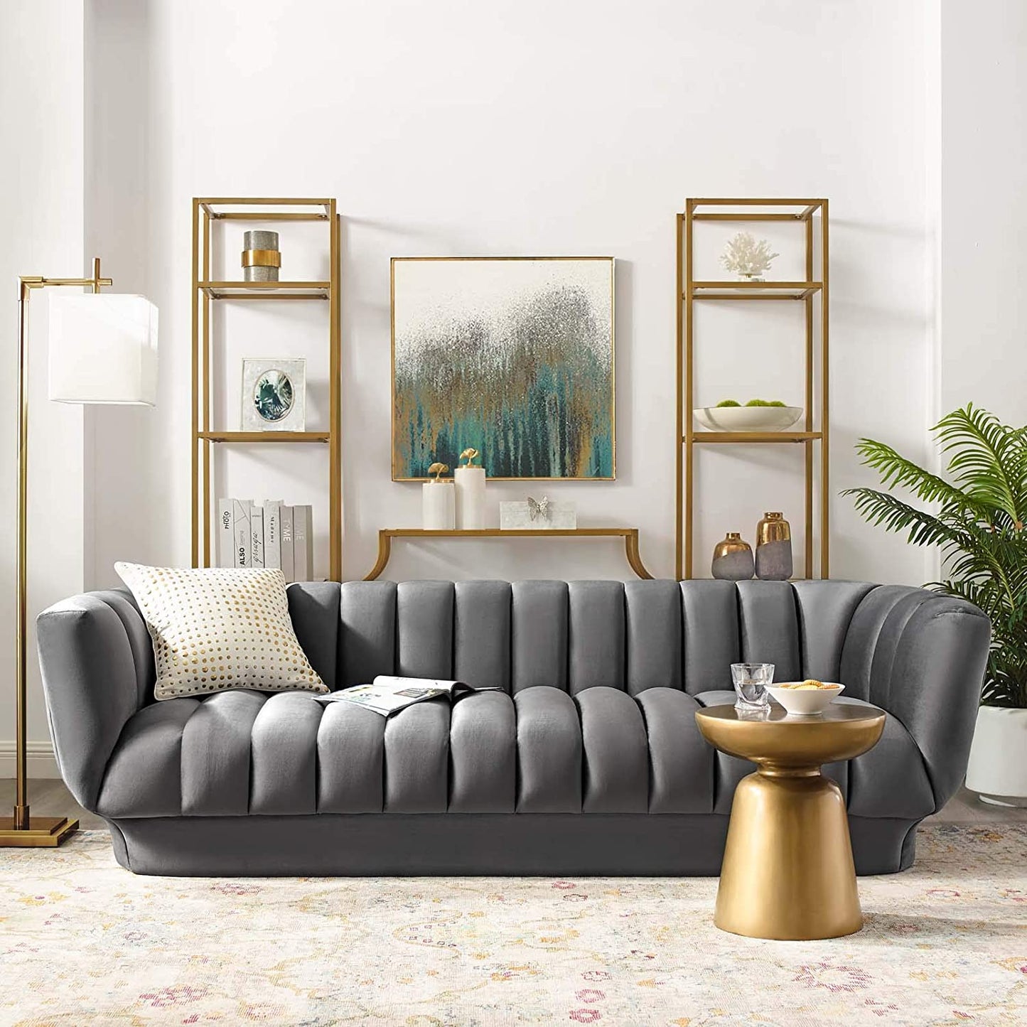 Entertain Vertical Channel Tufted Performance Velvet Sofa Couch in Gray