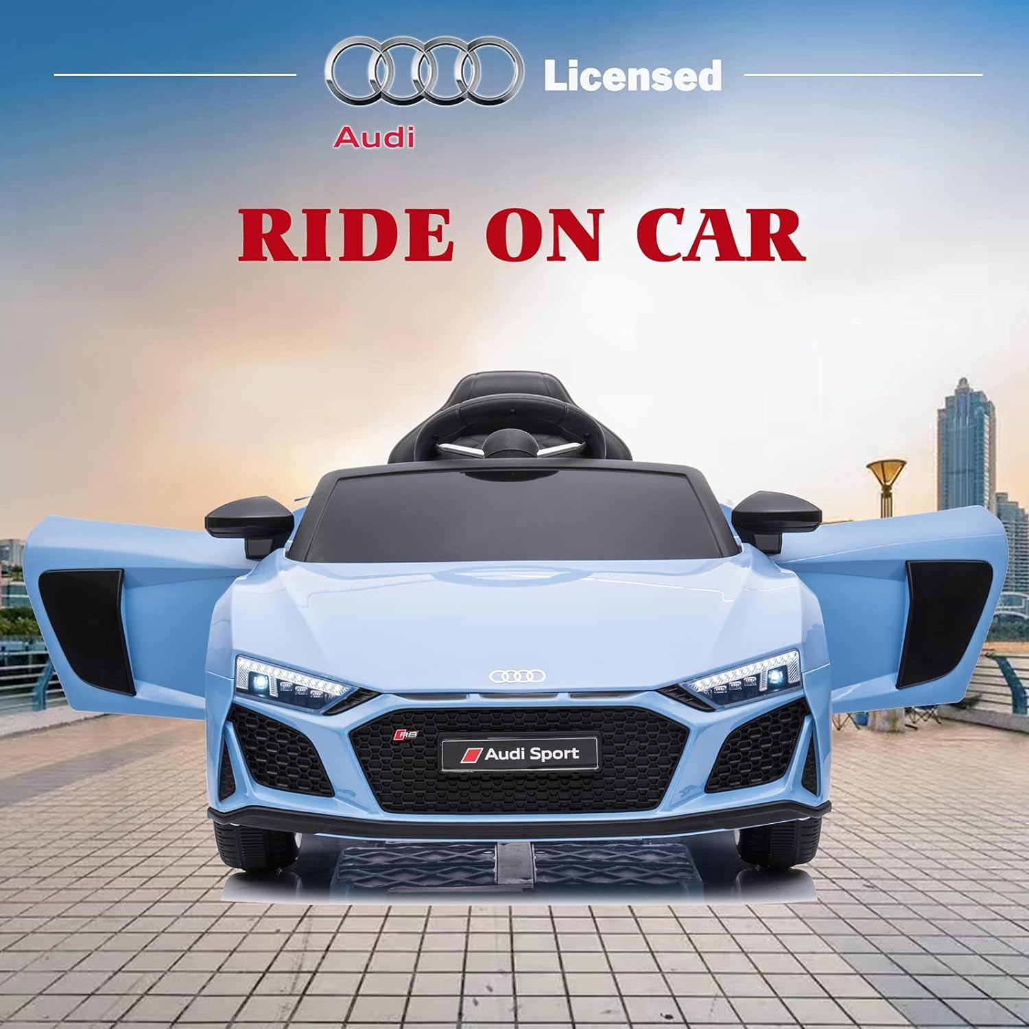 Electric Ride on Car for Kids with Remote Control Compatible with Audi Ride on Sport Car Kids Electric Vehicles 12V Ride on Toys Car for Toddlers Boys Girls (Light Blue)