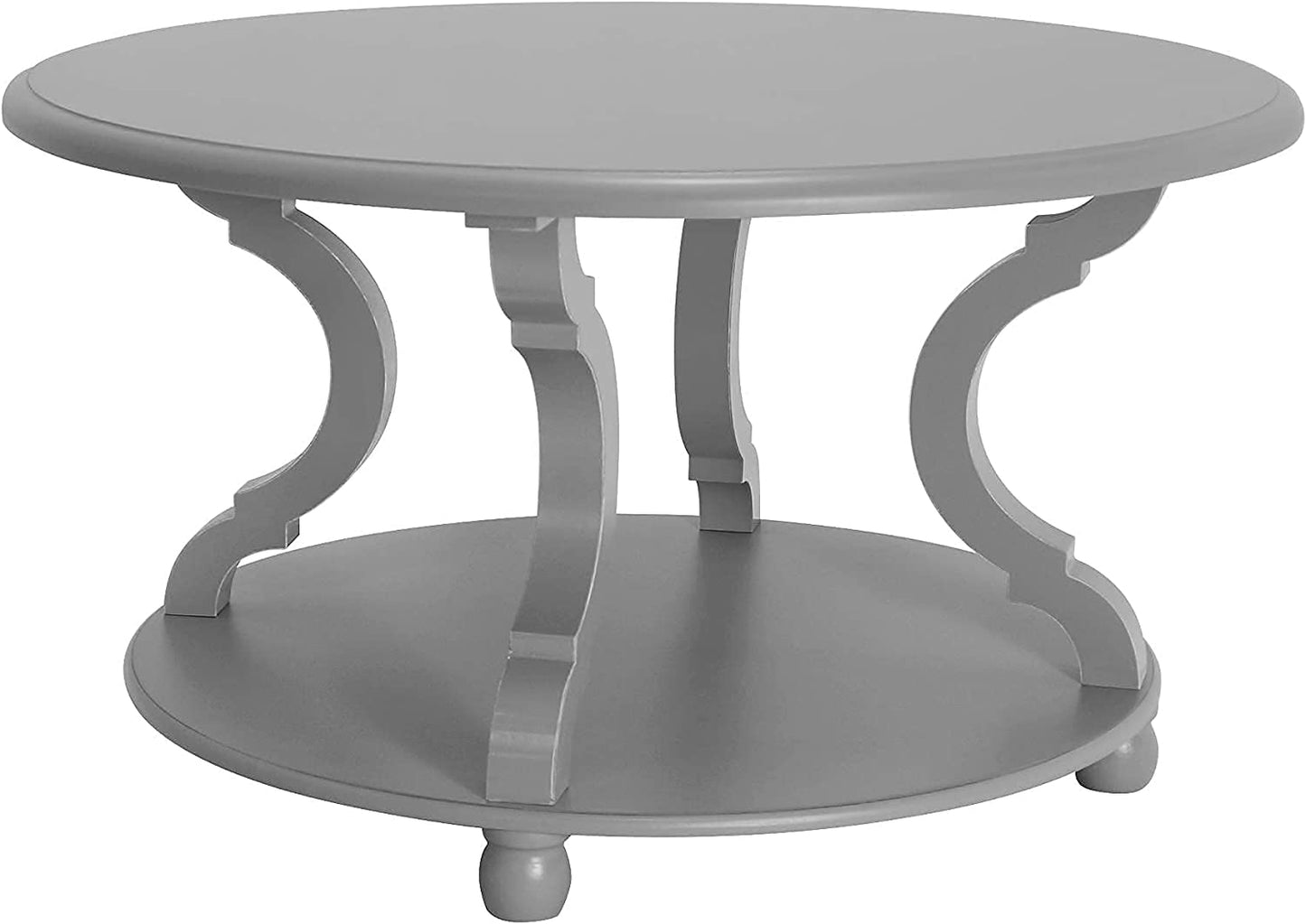 Wood Coffee Table,Round Coffee Table Living Room, round Cocktail Table with Storage, Sofa Table with Shelf, 31.0X18.3 Inches, Accent Tables with Carved Legs for Living Room, Gray