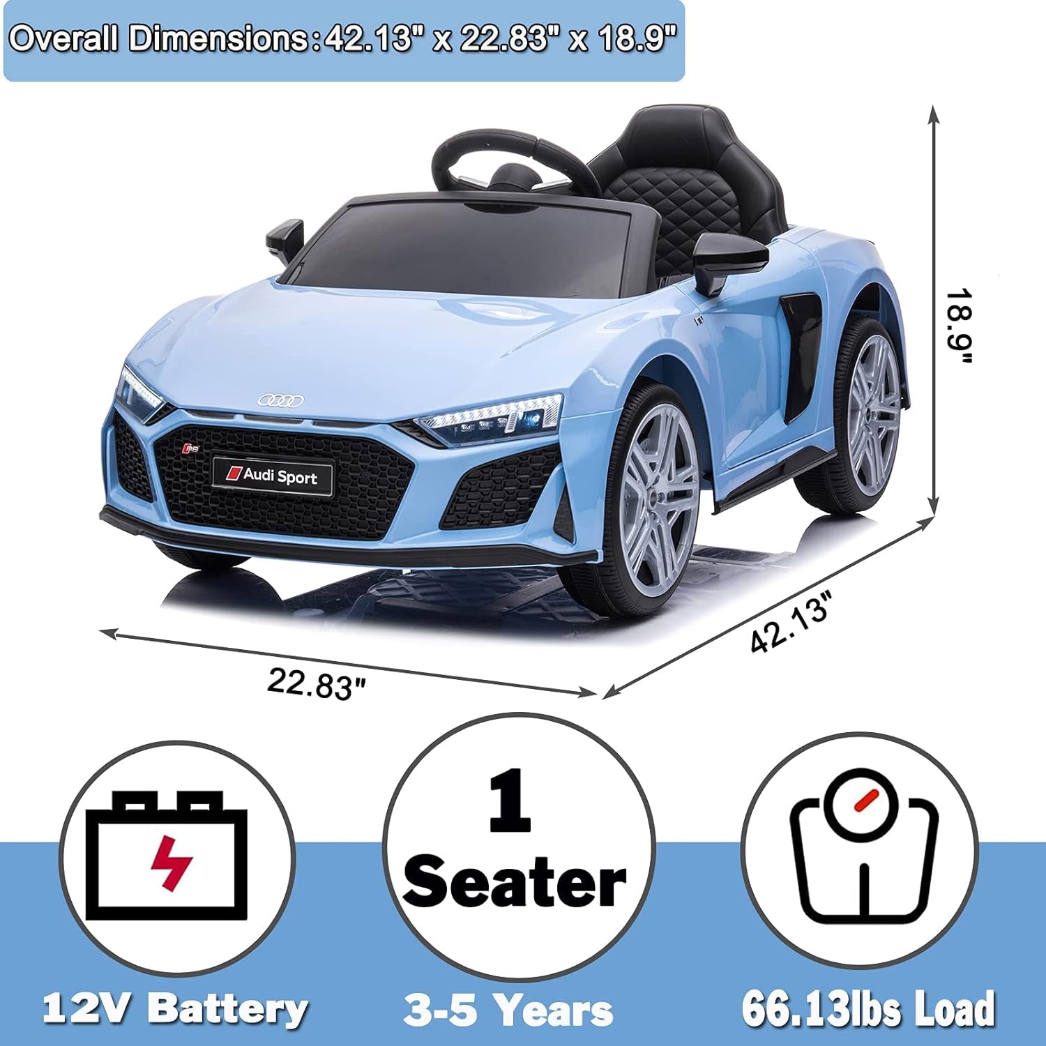 Electric Ride on Car for Kids with Remote Control Compatible with Audi Ride on Sport Car Kids Electric Vehicles 12V Ride on Toys Car for Toddlers Boys Girls (Light Blue)