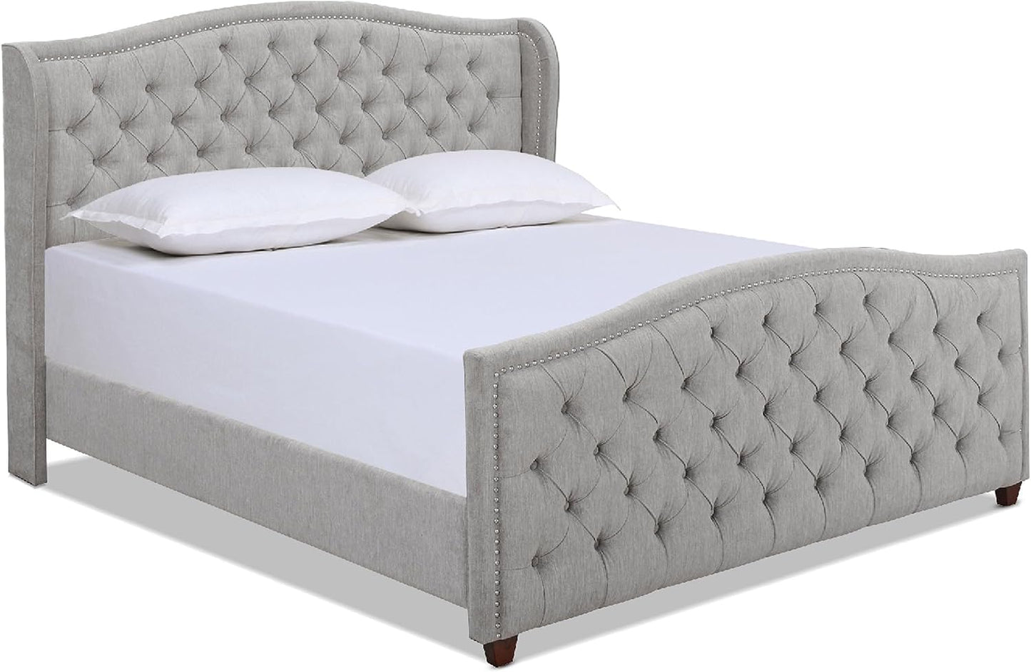 Anastasia Upholstered Shelter Headboard Bed Set, King, Silver Grey Polyester