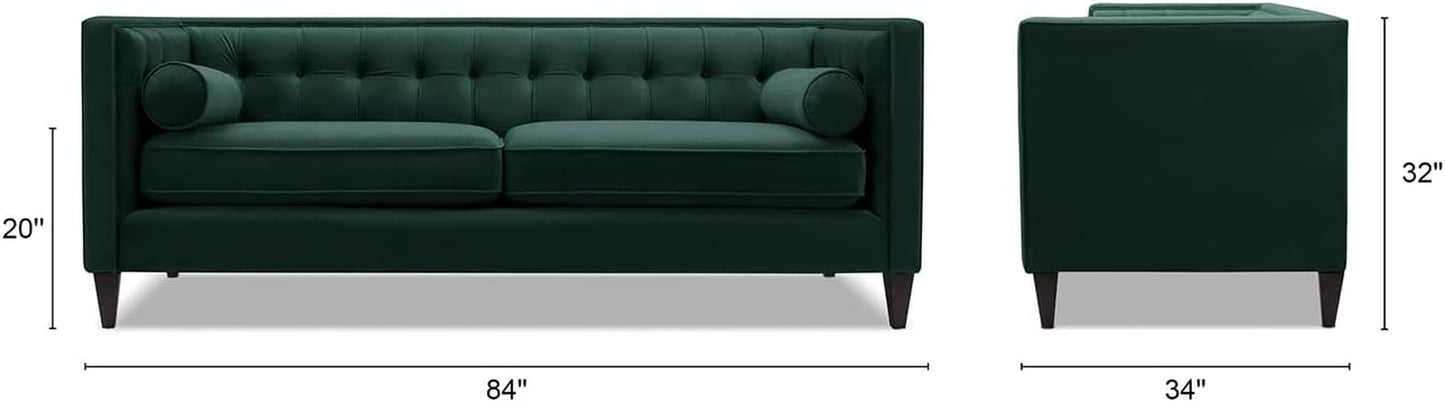 Jack 84" Modern Tuxedo Tufted Sofa, Hunter Green Performance Velvet