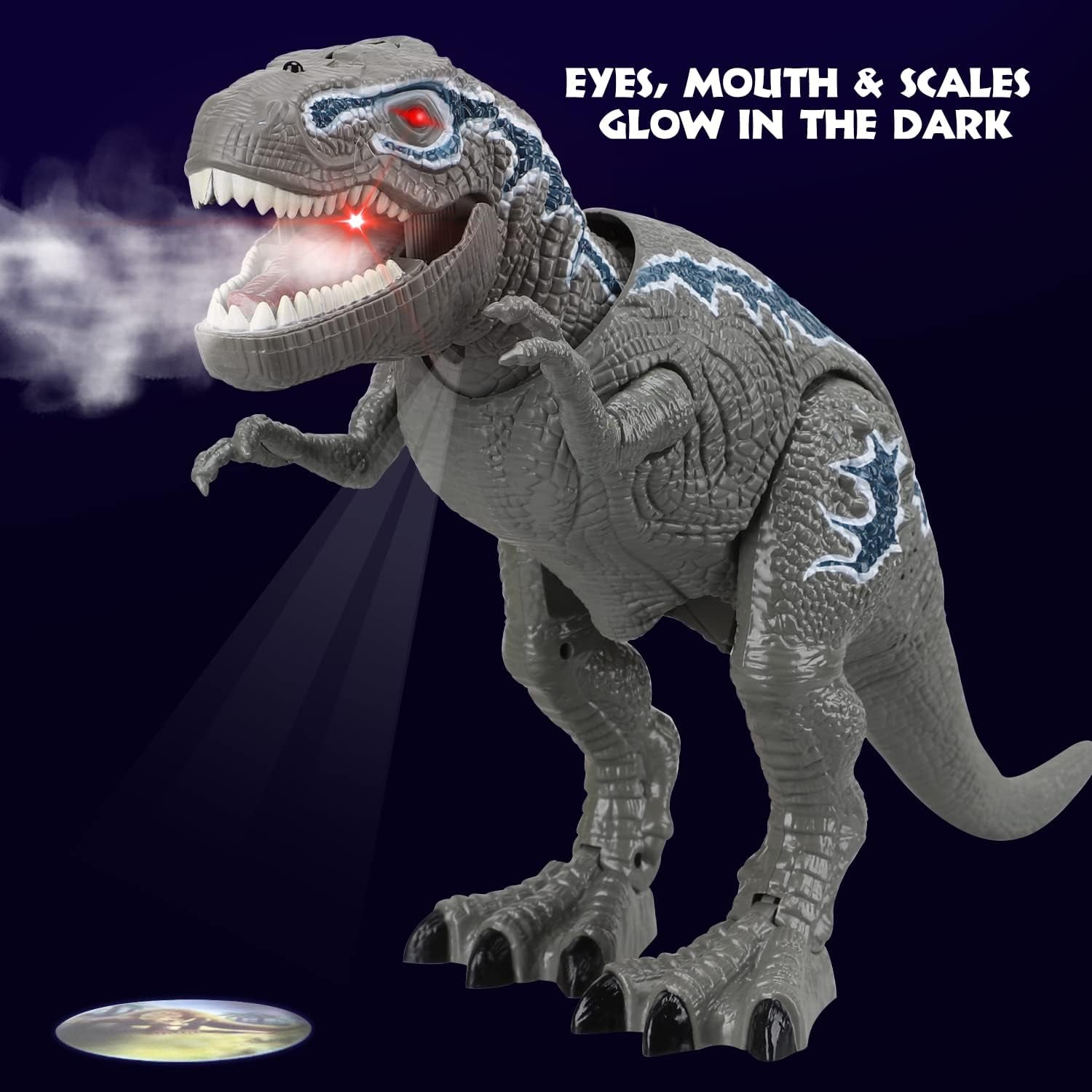 Remote Control Dinosaur Toys for Kids 3-5 - T Rex Dinosaur Toys with 12 Dino Figures - Light up & Roaring Sound - Electronic Walking Dinosaur Toys - Dinosaur Robot Toy for Kids Boys (Gray)