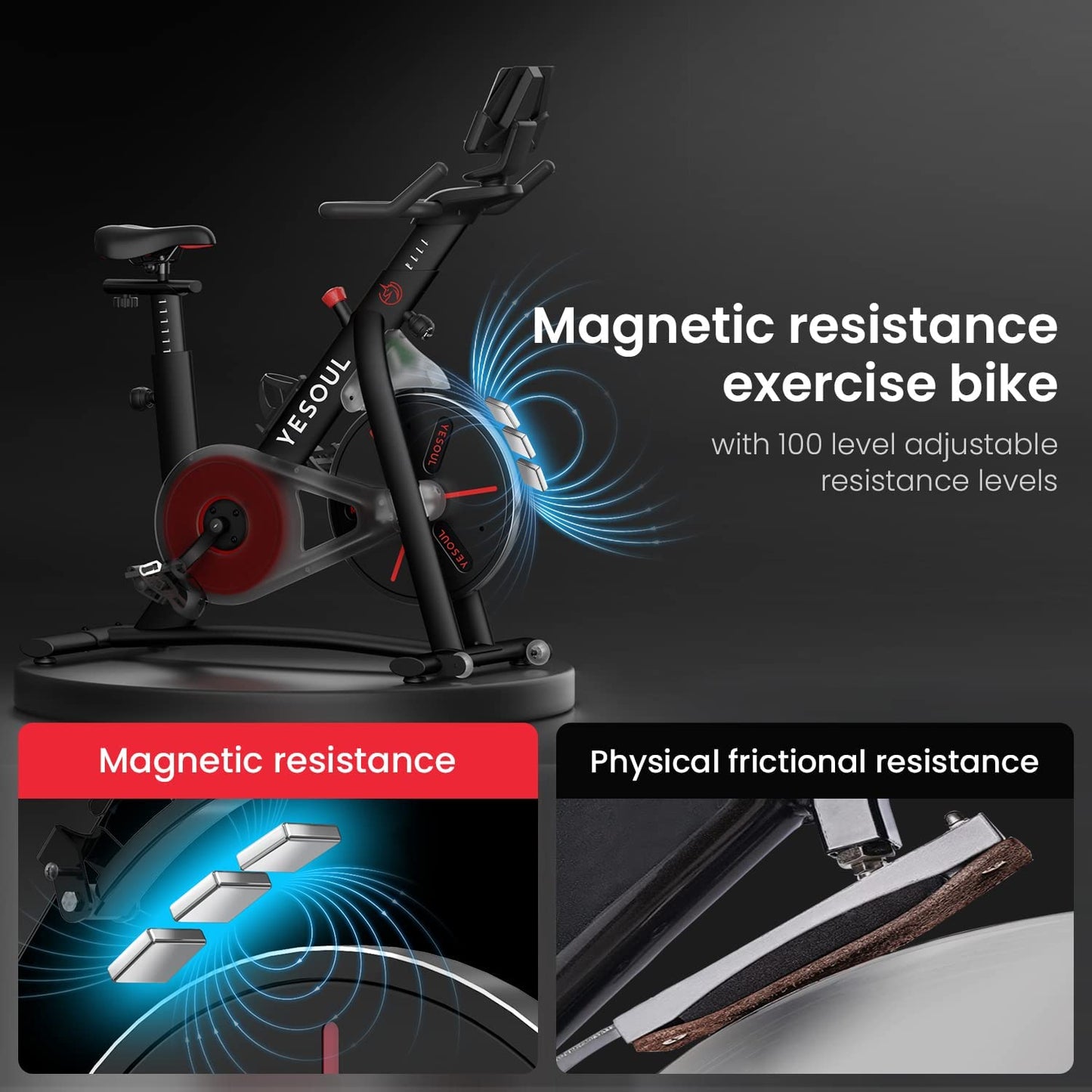 S3 Exercise Bike for Home Smart Black Cycling Bike Magnetic Resistance for Gym Electric Stationary Bike Bluetooth Heart Rate for Women Apartment Workout Bike for Fitness