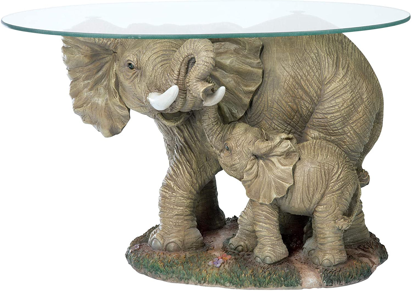 Elephant'S Majesty Glass-Topped Coffee and Cocktail Table, 30 Inches Wide, 18 Inches Deep, 18 Inches High, Full Color Finish