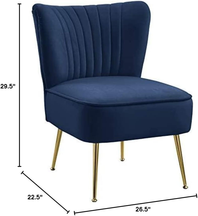 Tess Collection Modern | Contemporary Velvet Upholstered Accent Chair with Deep Channel Tufting and Custom Gold Steel Legs, 22.5" W X 26.5" D X 29.5" H, Navy