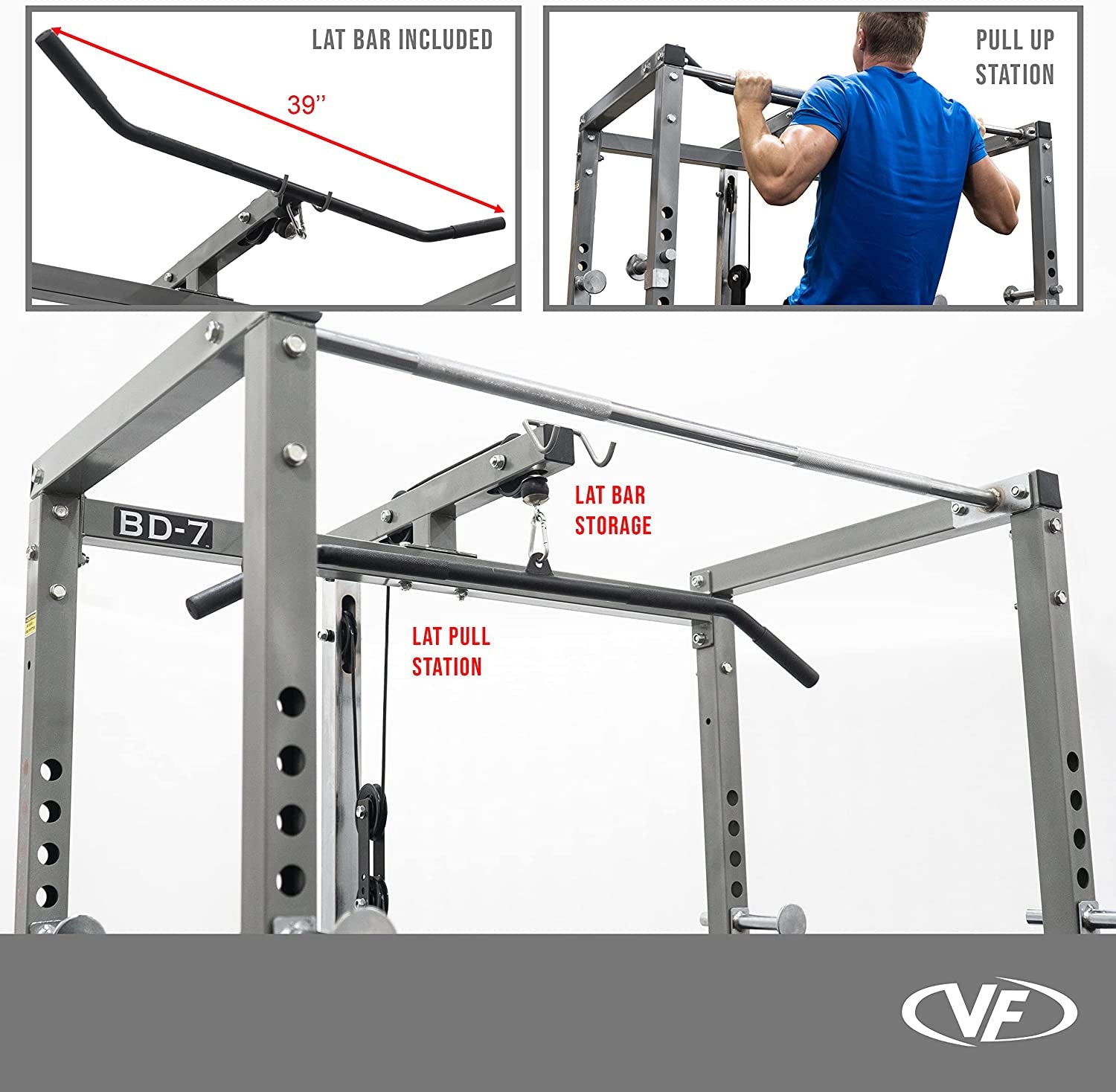 BD-7 Power Rack - Squat Rack and Bench Press Power Cage with LAT Pulldown Attachment and Other Workout Rack Bundle Options for a Complete Weightlifting Home Gym