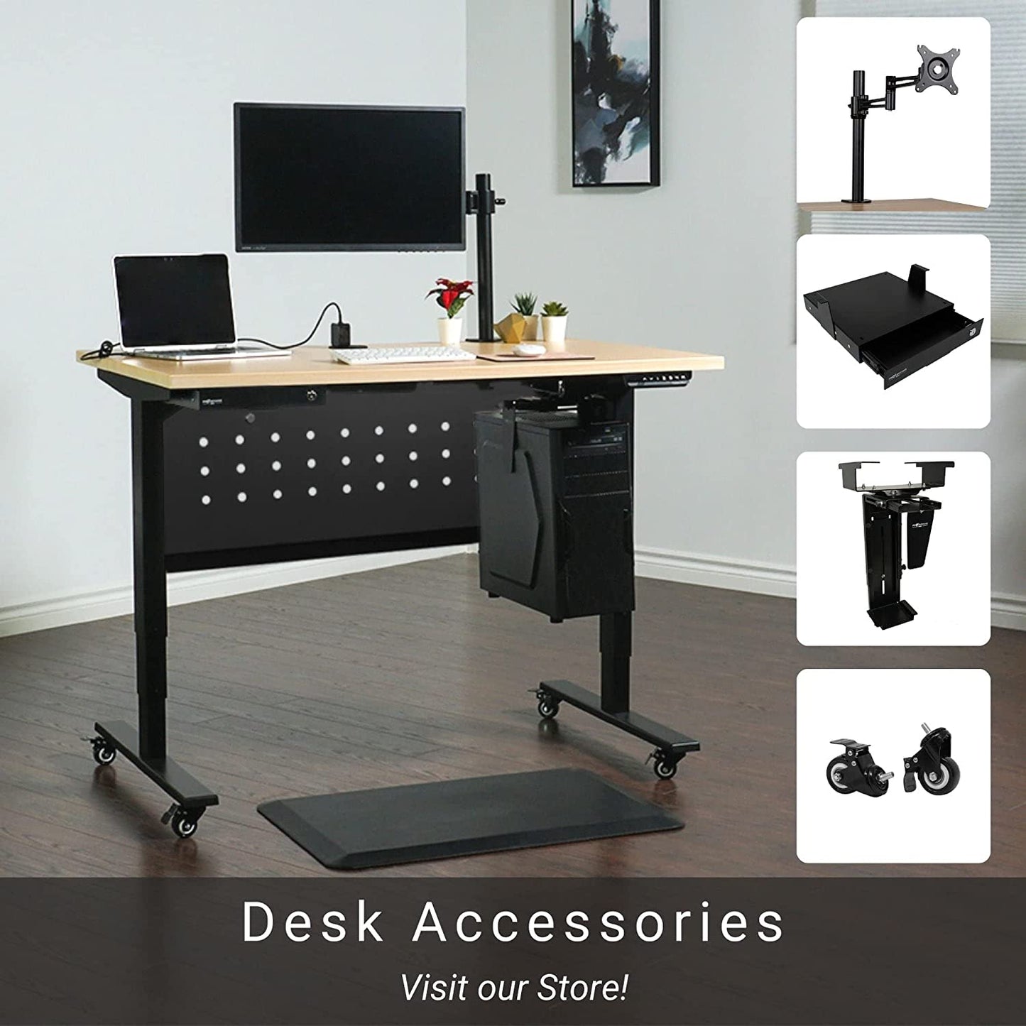 Progressive Desk Adjustable Height Desk 60 X 30 Inch. Electric Standing Desks for Home Office 60 Inch. Lift Ergonomic Desk - Bright Beech, Black Frame