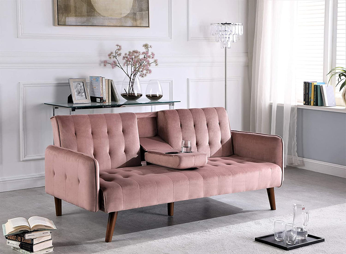 Velvet round Arm Sofa Sofabed, Rose