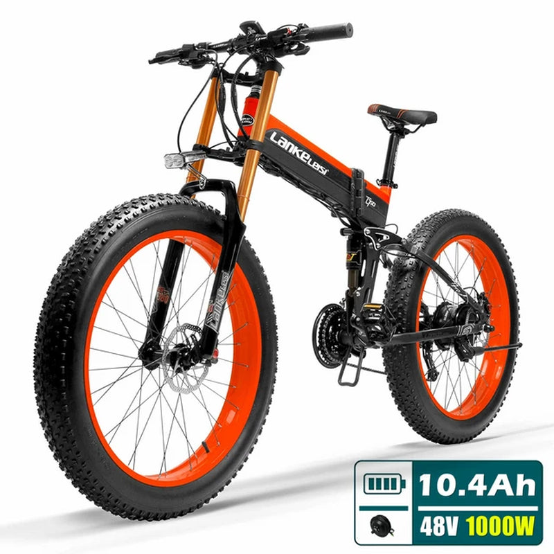 T750Plus New 27 Speed Ebike Fat Bike,1000W 48V 14.5Ah Strong Power, 5-Level Pedal Assist Sensor,Downhill Fork Snow Bike