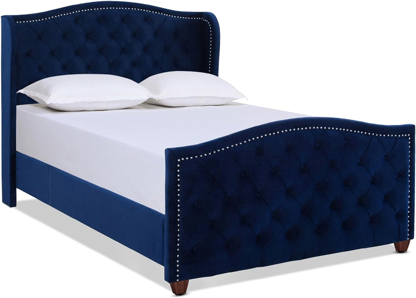 Anastasia Upholstered Shelter Headboard Bed Set, Queen, Navy Blue Velvet