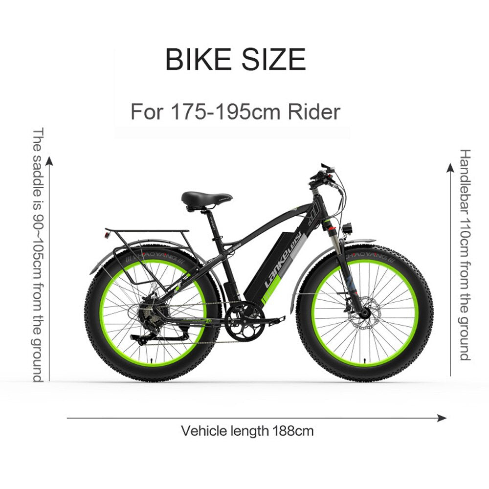 XC4000 26'' Fat Bike 7 Speed 48V 1000W Electric Bike 5 PAS Mountain Bike Snow Bike Top Brand Derailleur