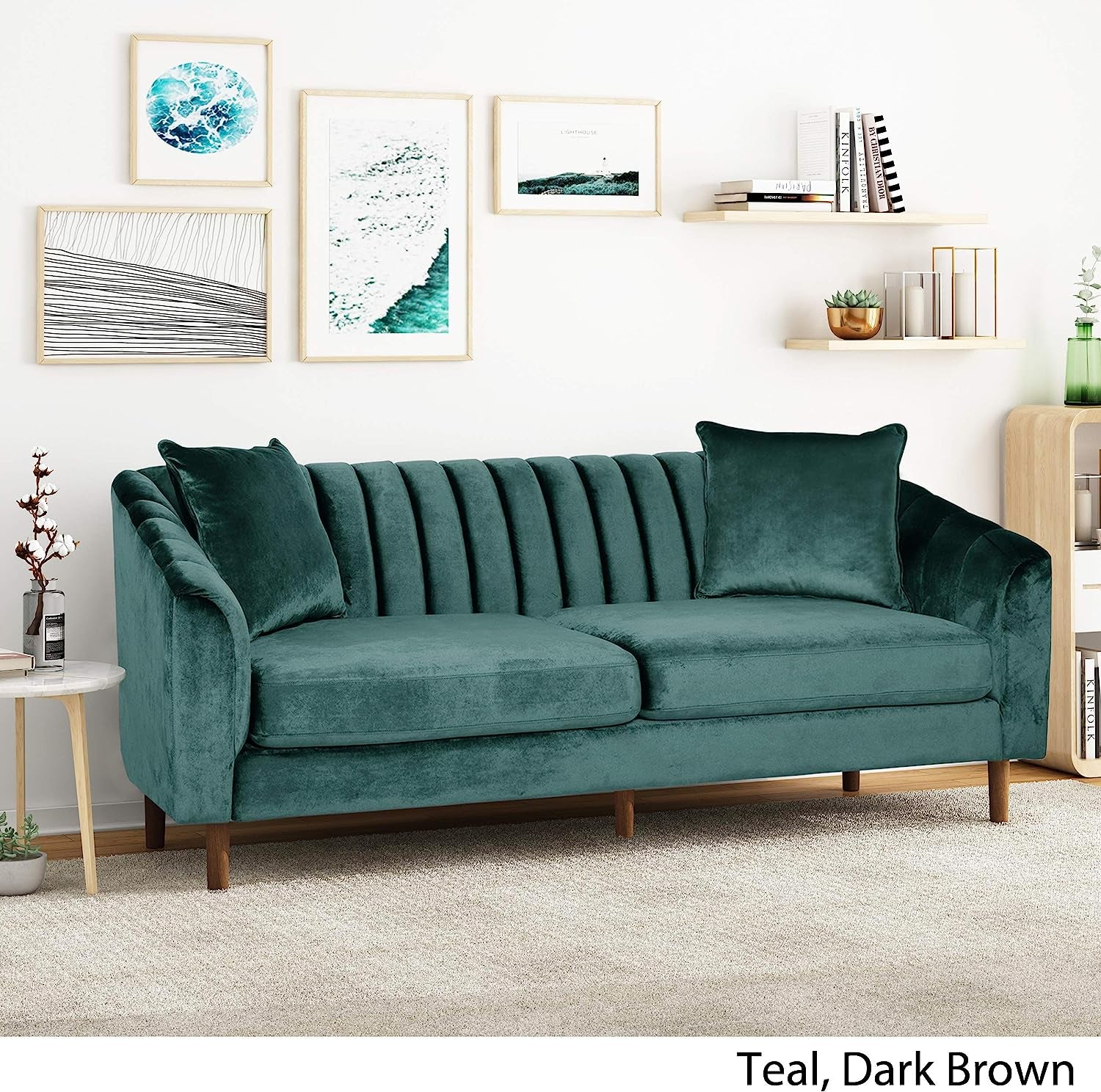 Susan Velvet 3 Seater Sofa, Teal + Dark Brown