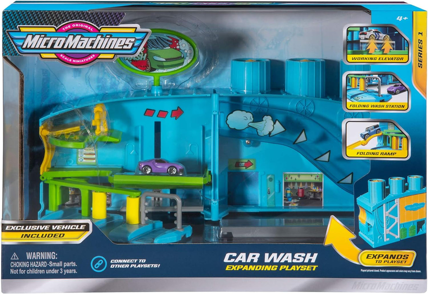 Core Playset, Car Wash Station - Expandable and Connectable to Other MM Sets, Includes One Exclusive Vehicle - Collect Them All