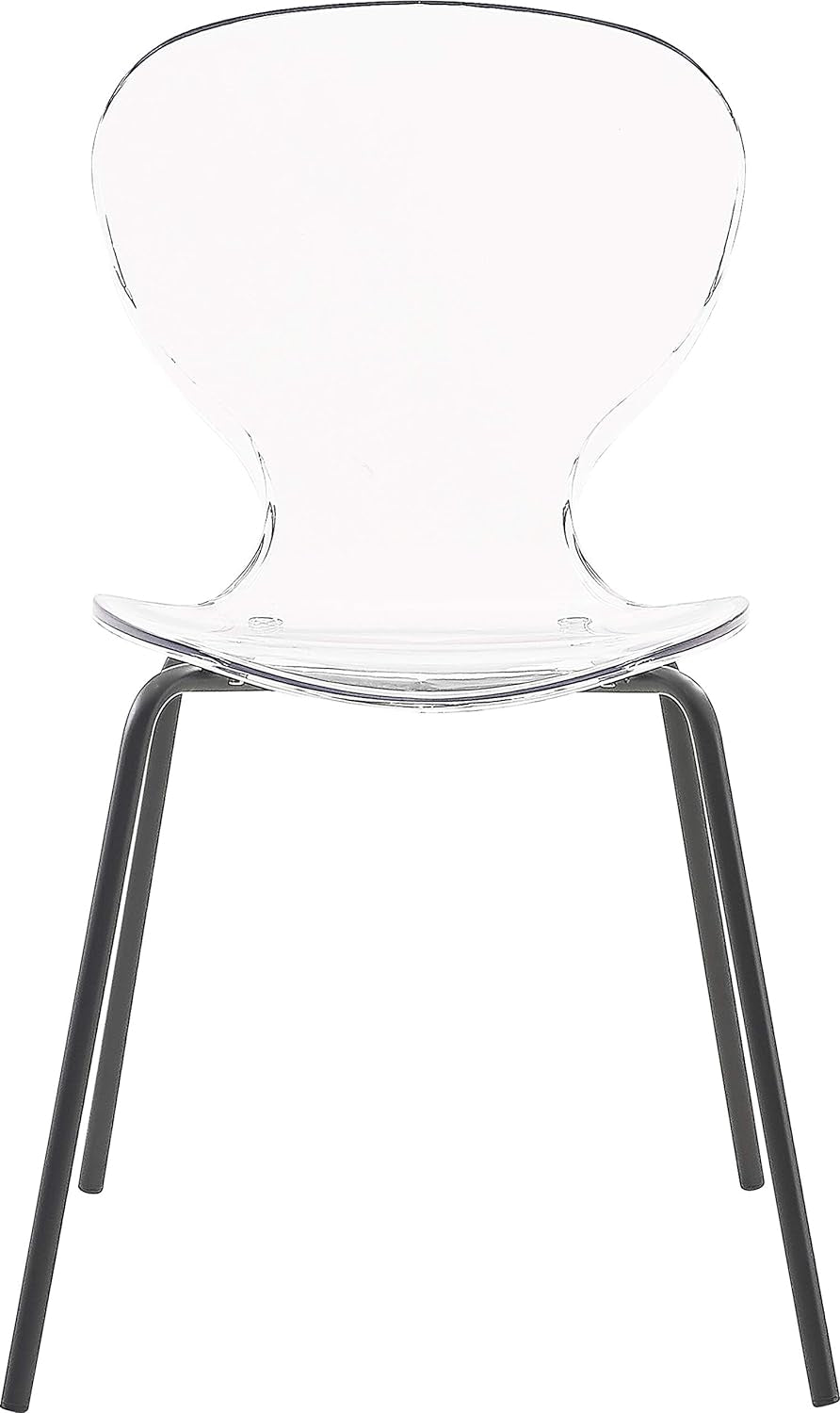 Clarion Collection Modern | Contemporary Lucite Polycarbonate Stackable Dining Chair with Sturdy Metal Legs, Set of 2, 19.5" W X 19" D X 32.5" H, Matte Black Finish