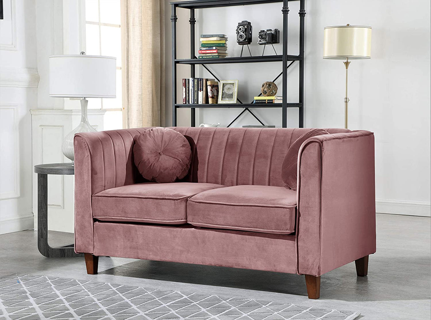 Arvilla Mid Century Velvet Upholstered Chesterfield Living Room, Chair, Loveseat, Sofa, Rose