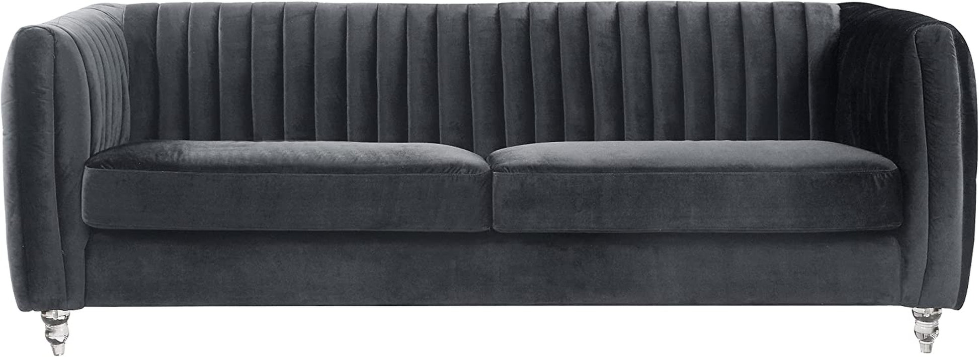 Kent Elegant Velvet Modern Contemporary Plush Cushion Seat round Acrylic Feet Sofa, Grey