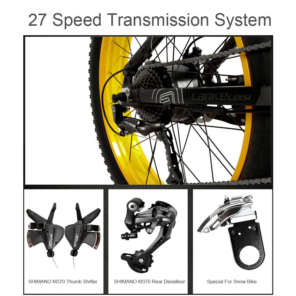 5-Level Pedal Assist Sensor Electric Bike Fat,Upgraded to Downhill Fork,1000W Motor Electric Snow Bike,Top Brand Li-Ion Battery