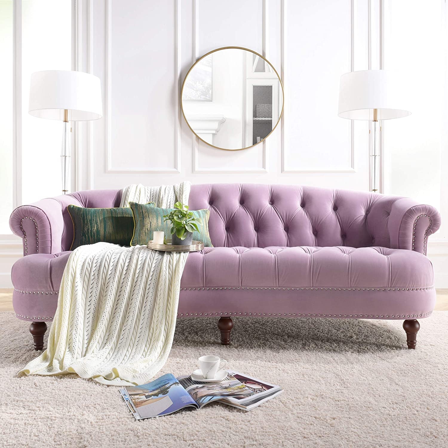 Sofa Ariana Victorian Chesterfield Tufted, Lavender Velvet