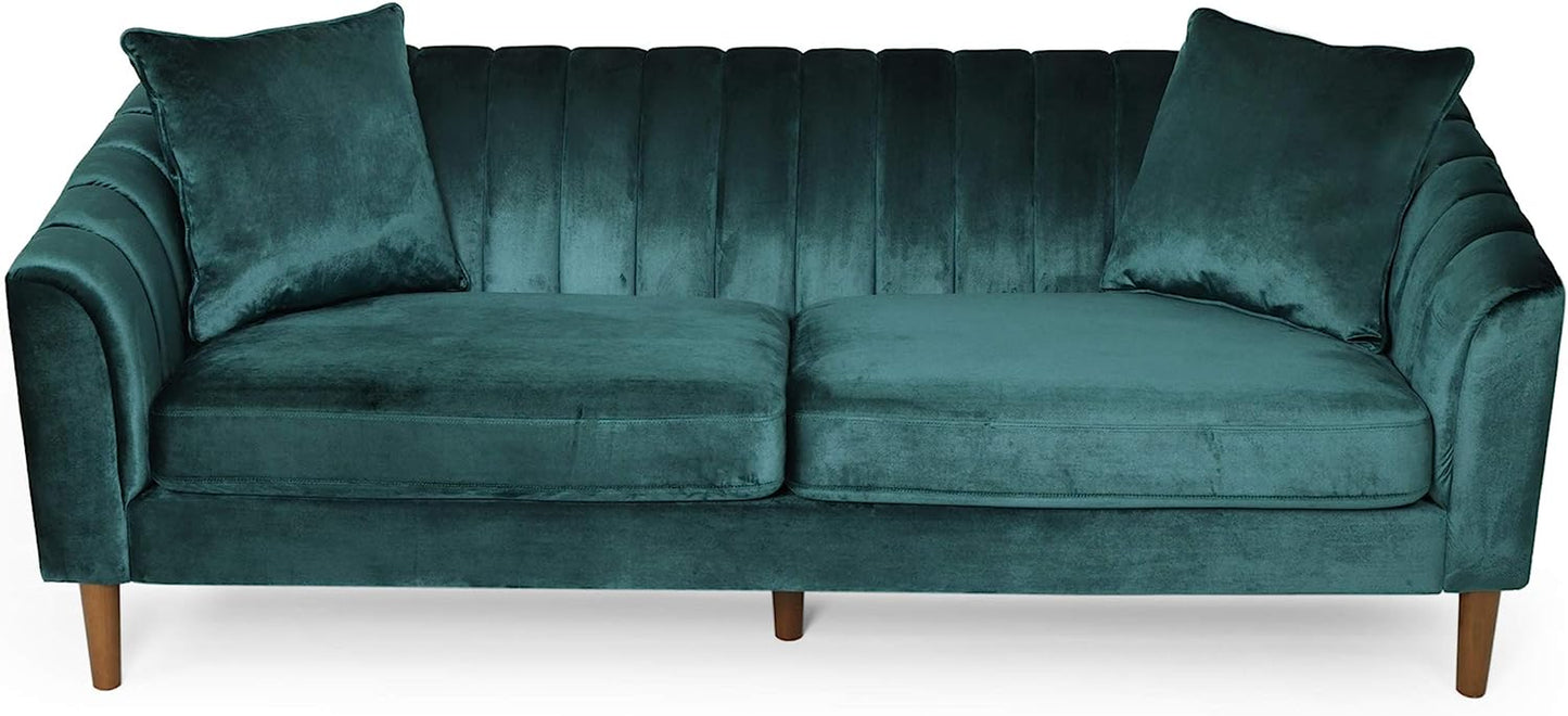 Susan Velvet 3 Seater Sofa, Teal + Dark Brown