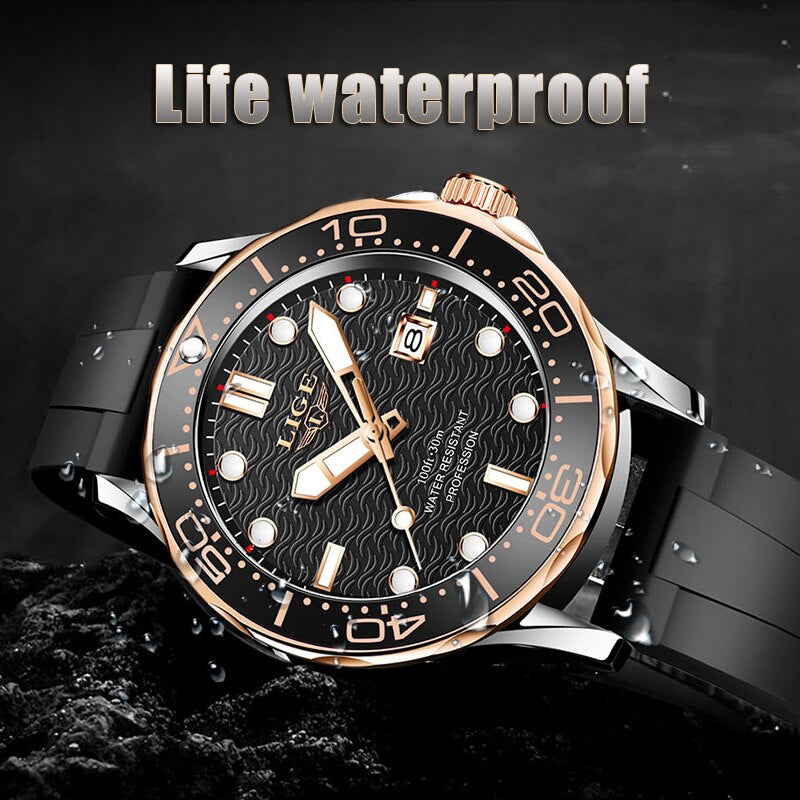 2021 Mens Watches Silicone Strap Waterproof Watch for Men LIGE Top Brand Luxury Sports Men Quartz Wristwatch Relogio Masculino