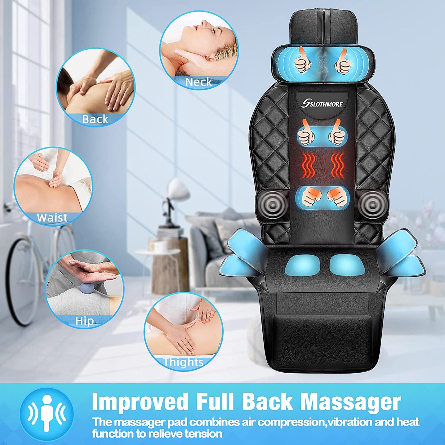 Back Massager with Heat & Compress,Vibrating Massage Seat Cushion for Home or Office Chair Use,Electric Body Massager Helps Relieve Stress and Fatigue for Neck,Back and Hips