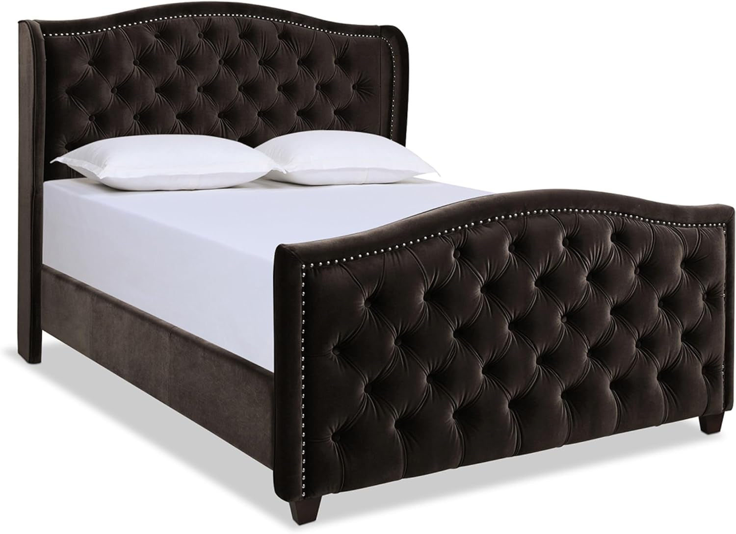 Anastasia Upholstered Shelter Headboard Bed Set, Queen, Deep Brown Performance Velvet