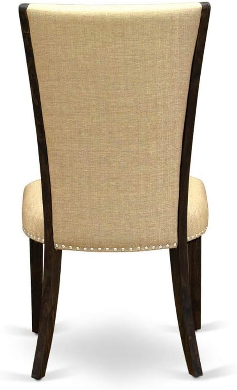 V-Style 7 Piece Set Consist of a Rectangle Dining Room Table with V-Legs and 6 Brown Linen Fabric Upholstered Chairs, 36X60 Inch, V776VE703-7