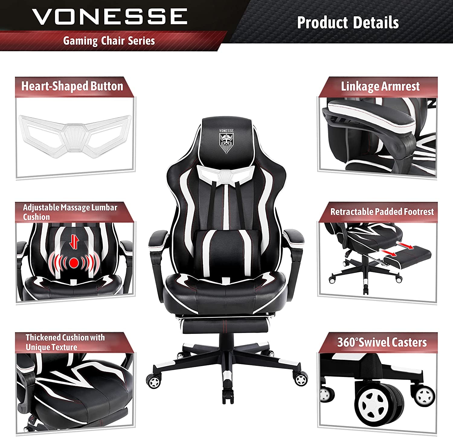 Gaming Chair Gaming Chair Gaming Chair with Massage PC Gaming Chair Reclining Gaming Chair Ergonomic Seat Easy Gaming Chair White