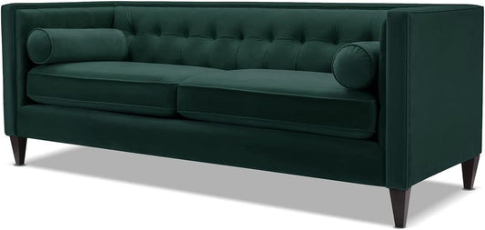 Jack 84" Modern Tuxedo Tufted Sofa, Hunter Green Performance Velvet