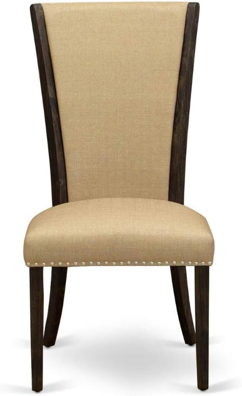 V-Style 7 Piece Set Consist of a Rectangle Dining Room Table with V-Legs and 6 Brown Linen Fabric Upholstered Chairs, 36X60 Inch, V776VE703-7